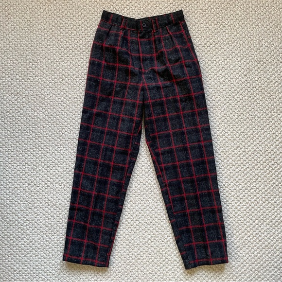 Vintage 80s plaid wool blend pants - Picture 1 of 12